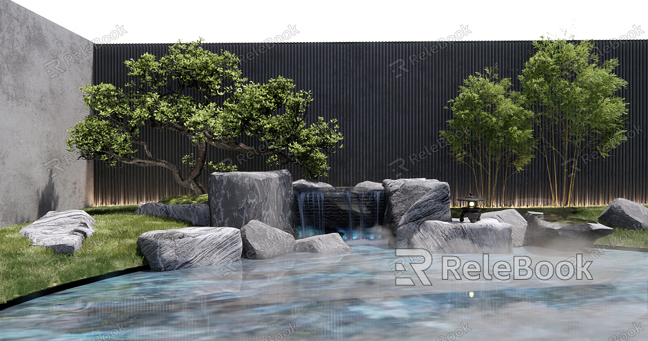 New Chinese style landscape sketch water scene wall stone rockery courtyard sketch water scene model