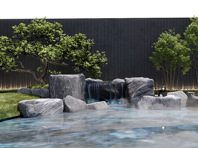 New Chinese style landscape sketch water scene wall stone rockery courtyard sketch water scene model