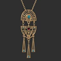 Ornate Golden Necklace With Blue Red Gemstones And Geometric Tassel Design