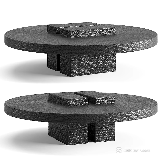 Round Modern Coffee Table with Textured Surface Square Base and Two Rectangular Blocks on Top 3d model 