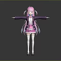 Game Movie Character With Pink Blue Twin Tails Purple Coat Pink Plaid Skirt White Stockings