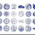 Traditional Blue Ornate Wall Decor With Multiple Circular Floral Patterns 3d model