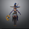 3D Witch Character Design Featuring Large Feathered Hat Magic Orb And Boots