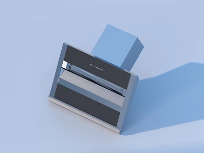Grey Shopping Device With Blue Cube ADD TO CART Button And Light Blue Background 3d model