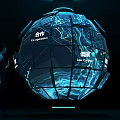 Interactive Zone With Giant Spherical Installation Screens Displaying Cooperation Low Carbon And People Interaction
