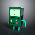 Green Cartoon Style Computer Device With Screen Buttons Simple Face And Blue Arms Legs