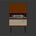 Vintage Record Player With Wooden Case Open Lid Vinyl Record Control Knobs And Speaker Grilles