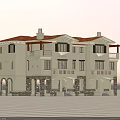 Semi Detached Villa Two Story Red Roof Beige Exterior Stone Columns Arched Porches And Garages