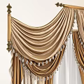 Luxury Gold And Beige Curtains With Elegant Drapery Tassel And Crystal Pendant Design