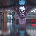 Futuristic Sci Fi Robot Base Interior With Glowing Signage And Metallic Structures 3d model