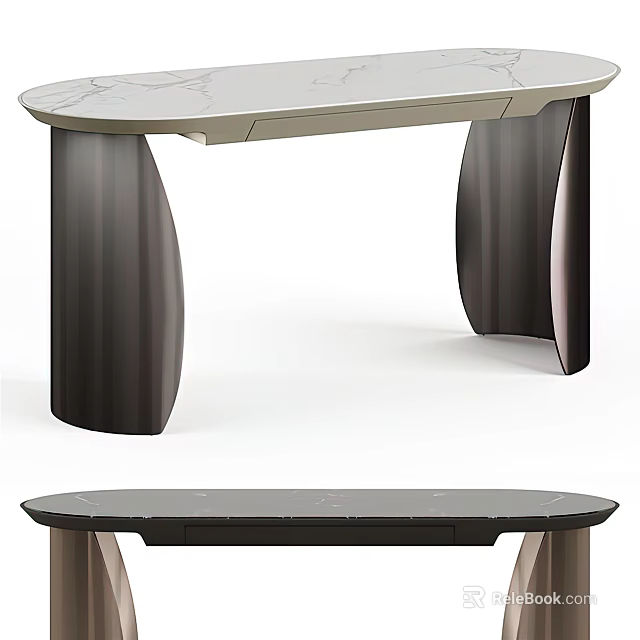 Modern Console Table With Marble Top Wooden Curved Legs And Living Room Decorative Furniture 3d model 