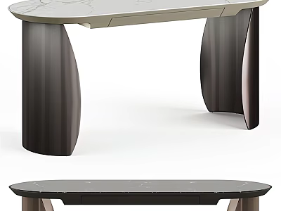 Modern Console Table With Marble Top Wooden Curved Legs And Living Room Decorative Furniture 3d model