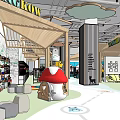 Modern Specialty Store Interior With Wooden Shelves Decorative Plants And Lighting