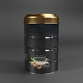 Healthy Sesame Walnut Powder Food In Black Jar With Golden Lid