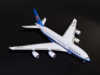 China Southern Airlines Airliner Model With White Fuselage Blue Tail And Four Engines 3d model