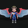 Cartoon Man With Horns Halo Red And Blue Wings And Blue And Red Costume