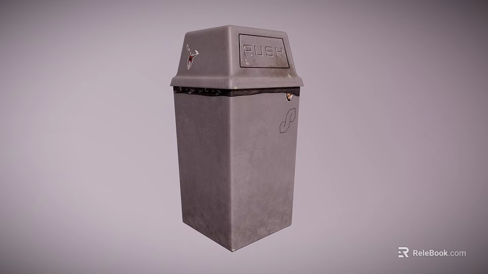 Gray Rubbish Bin With Lid And Disposal Function For Outdoor Use 3d model 