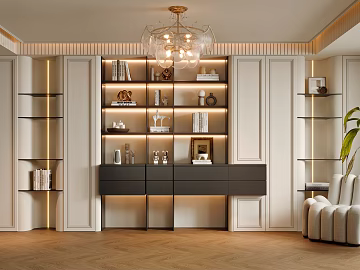 French Style Casual Study Whole Wall Bookcase Display Cabinet Fireplace Leisure Room Study TV Wall (ID:ggach642828)