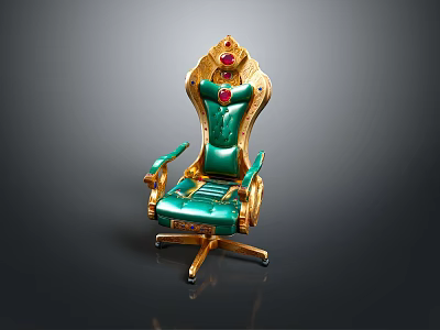 Luxurious Single Chair With Green Cushion Gold Trim And Red Gemstone Accents 3d model
