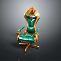 Luxurious Single Chair With Green Cushion Gold Trim And Red Gemstone Accents