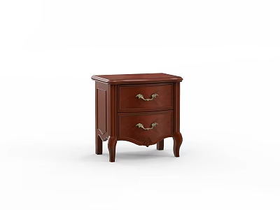 Dark Brown Bedside Table With Two Drawers And Gold Handles Curved Legs Design 3d model