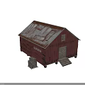 Red Barn Exterior With Rusted Metal Roof Wooden Walls And GOODS Sign