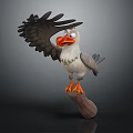 Cartoon Seagull Standing On Branch With Spread Wings Orange Beak And Dark Background
