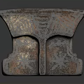 Vintage Bronze Colored Stool With Intricate Carved Patterns And Decorative Base
