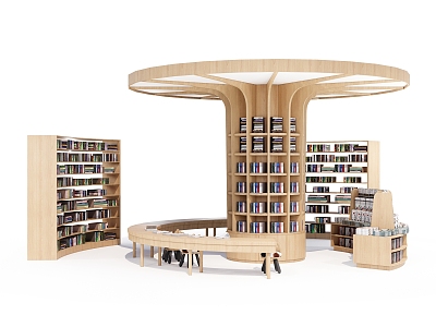 Modern Bookshelf Round Solid Wood Bookshelf 3d model