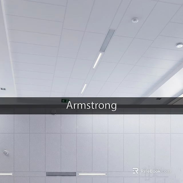 Armstrong Decorative Ornament Set with White Tile Ceiling and Modern Lighting 3d model 