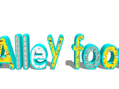 Colorful 3D Alley foo Letters With Decorative Cartoon Eyes And Patterns 3d model