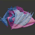 Artistic Dragon Character Sculpture With Detailed Textured Wings Lying On Book Platform