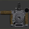Military Heavy Machine Gun With Long Metal Barrel And Orange Grip Mechanical Components