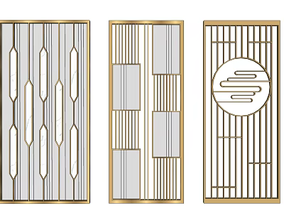 Modern Decorative Room Dividers With Geometric Patterns And Gold Frame Design 3d model