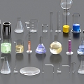 Experimental equipment, experimental equipment, experimental props, beakers, test tubes, flasks, funnels, measuring cylinders, conical flasks 3d model