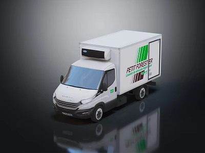 White EUTOTHERM Commercial Refrigerated Truck With Green Side Stripes And Logo 3d model