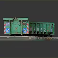 Green Trash Bin Filled with Leaves and Debris SUEZ Logo on Side