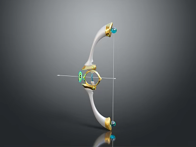 Elegant Fantasy Weapon Bow With White Golden Structure And Green Gem Decorative Elements 3d model