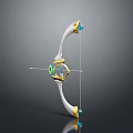 Elegant Fantasy Weapon Bow With White Golden Structure And Green Gem Decorative Elements 3d model