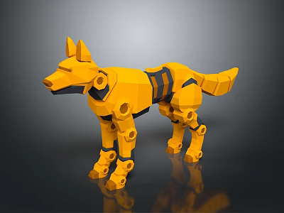 Yellow Low Poly Mechanical Dog 3D Model With Geometric Design And Joints 3d model
