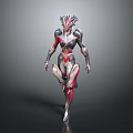 Sci Fi Game And Movie Character In Red Silver Armor With Intricate Helmet Running Pose