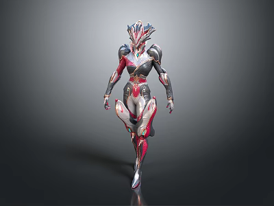 Sci Fi Game And Movie Character In Red Silver Armor With Intricate Helmet Running Pose 3d model