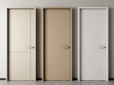 Modern Simple Design Swing Doors in Beige Light Wood White with Metal Handles 3d model