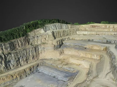 Open Pit Mine Terrain With Terraced Excavated Layers And Green Vegetation 3d model