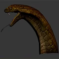 Brown And Yellow Cobra Sculpture With Open Mouth And Tongue Out On Gray Background 3d model