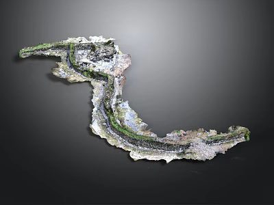 Organic Winding Rock Structure Covered With Green Moss And Textured Surface 3d model