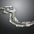 Organic Winding Rock Structure Covered With Green Moss And Textured Surface