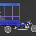 Blue Three Wheeler Motorcycle with Canopy Covered Cargo Area for Mobile Vending Setup 3d model