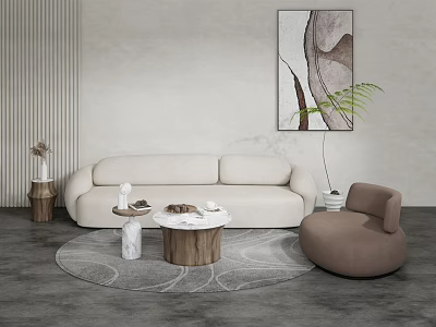 Modern Living Interior With Sofa Coffee Table Set Marble Top Wooden Legs And Accent Chair 3d model