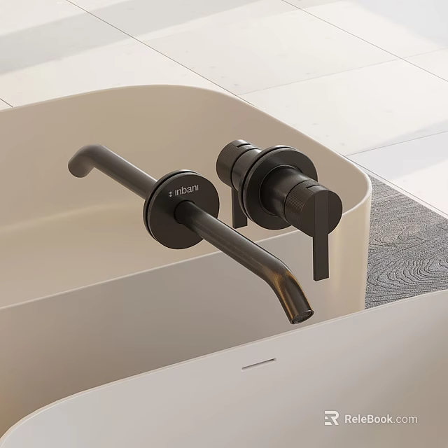 Stylish Modern Light Colored Wash Basin with Black Faucet in Bathroom Tile Floor 3d model 